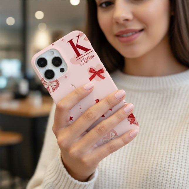 Girly Pink Coquette Hearts and Bows Personalised  Case-Mate iPhone Case (Creator Uploaded)