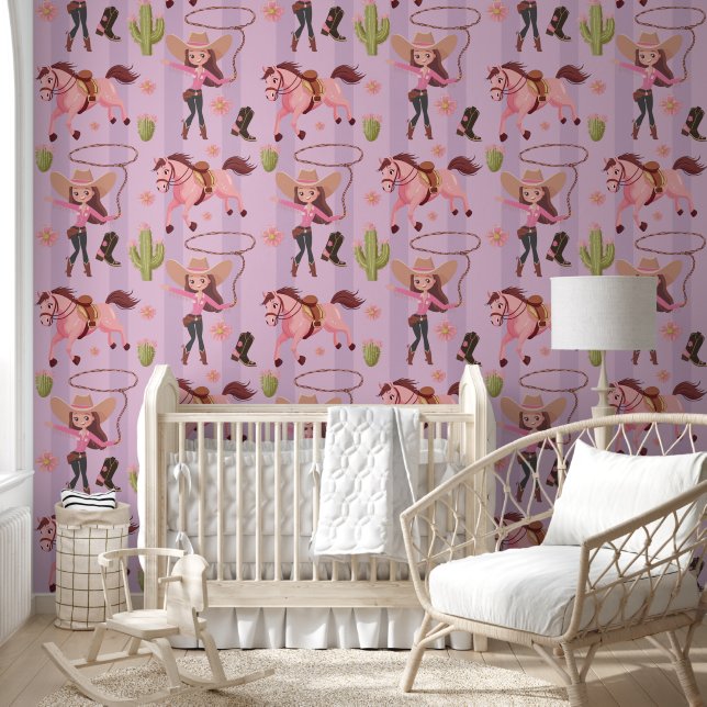 Girly Pink Cowgirl Horse Rodeo Western Design Wallpaper (Kids)