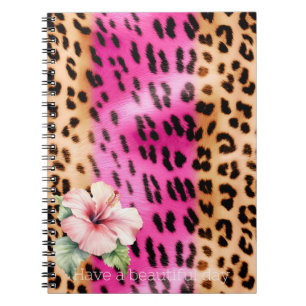 Girly Pink Cream Black Leopard Hibiscus Flower Notebook