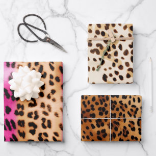 Girly Pink Cream Leopard Print Wrapping Paper Sheet