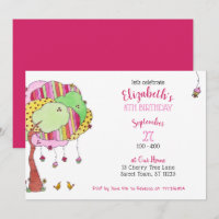 Girly Pink Cupcake Tree Birthday Party Invitation