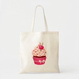 Girly Pink Cupcake With Sprinkles and Cherry Tote Bag