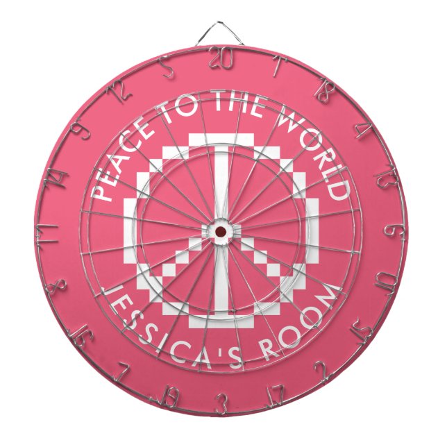 Girly pink custom dartboard with peace sign (Front)