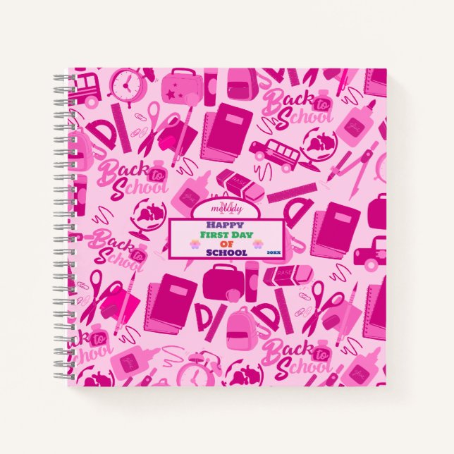 girly pink Customisable Back to School Pattern Notebook (Front)