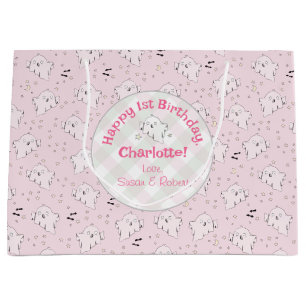 Girly Pink Cute Ghosts Baby Halloween 1st Birthday Large Gift Bag
