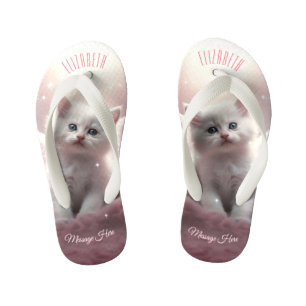 Girly Pink Cute Kitten with Angel Wings Kid's Jandals