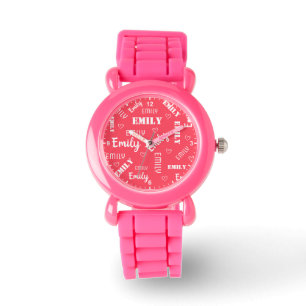 Girly Pink Cute Word Art Personalised Name Girls  Watch