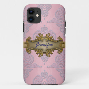 Girly Pink Damask Pattern iPhone Case