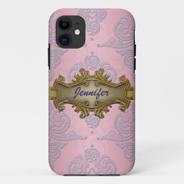 Girly Pink Damask Pattern iPhone  Case (Back)