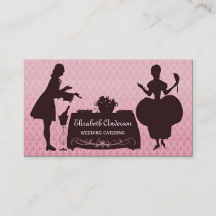 Girly Pink Damask Vintage Wedding Catering Events Business Card