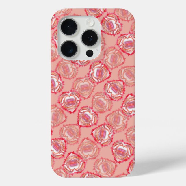 Girly Pink Diagonal Rows of Tattered Edge Hearts Case-Mate iPhone Case (Back)