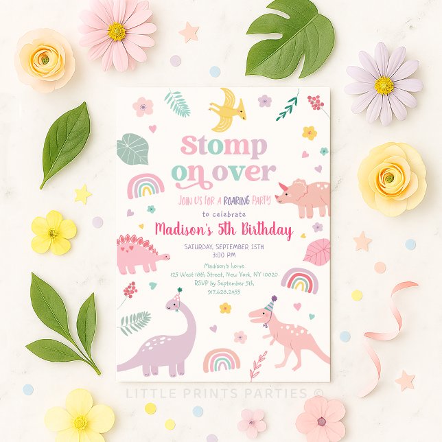 Girly Pink Dinosaur Birthday Invitation (Creator Uploaded)