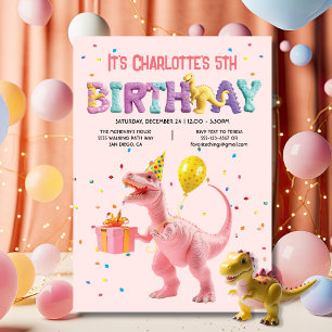 Girly Pink Dinosaur Birthday Party Invitation