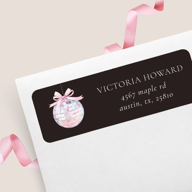 Girly Pink Disco Ball Bridal Shower Return Address (Creator Uploaded)