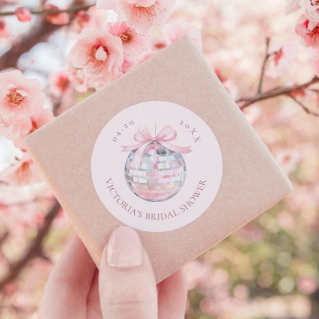 Girly Pink Disco Ball Elegant Bridal Shower Classic Round Sticker (Creator Uploaded)