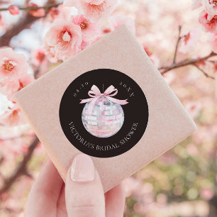 Girly Pink Disco Ball Elegant Bridal Shower Classic Round Sticker