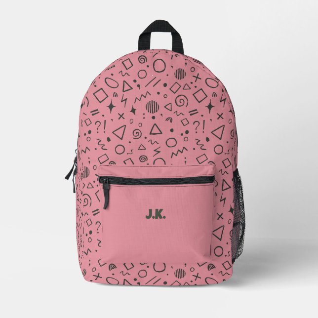 girly pink doodle retro design printed backpack (Front)