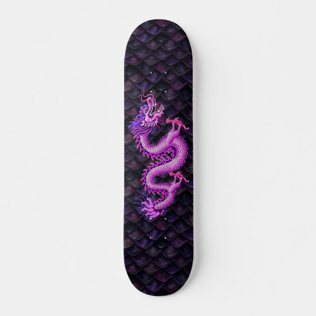 Girly Pink Dragon on Dragon Scales Skateboard (Front)