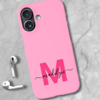 Girly Pink Elegant Minimal Name Monogram