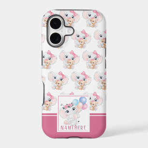 Girly Pink Elephant with Bow and Balloon Pattern