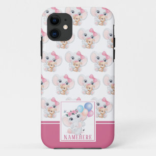 Girly Pink Elephant with Bow and Balloon Pattern Case-Mate iPhone Case