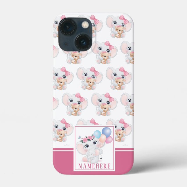Girly Pink Elephant with Bow and Balloon Pattern Case-Mate iPhone Case (Back)