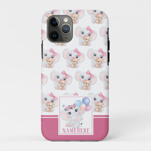 Girly Pink Elephant with Bow and Balloon Pattern Case-Mate iPhone Case