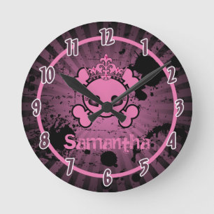 Girly Pink EMO Skull Rocker Personalised Clock