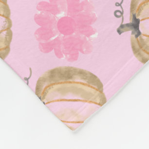 Girly Pink Fall Pumpkin and Flower Fleece Blanket