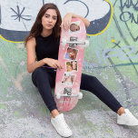 Girly Pink Family Photo Collage Skateboard<br><div class="desc">The skateboard is the perfect gift for the trendy and family-orientated women of today. Aesthetically, it is designed to be eye-catching and appealing to girly tastes – featuring a smooth and delicate pink textured background, surrounded by white stars and personalised with four family photos and an initial and name of...</div>