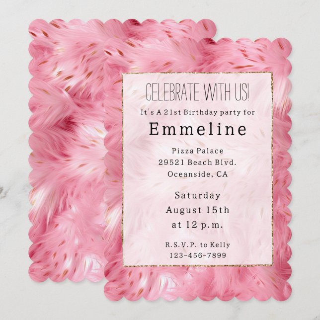 Girly Pink Faux Fur Invitation (Front/Back)