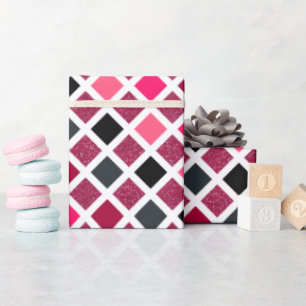 Girly Pink Faux Glitter Geometric Pattern Wrapping Paper