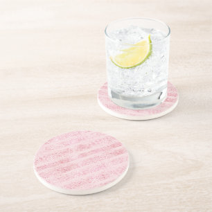 Girly Pink Faux Glitter Stripes Coaster
