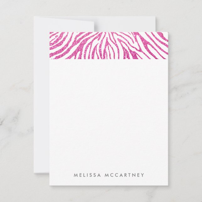 Girly Pink Faux Glitter Zebra Pattern Stationery Card (Front)