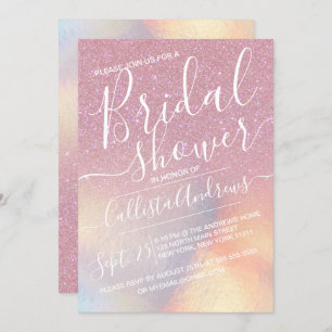 Girly Pink Faux Iridescent Glitter Bridal Shower Invitation