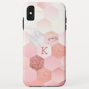 Girly pink faux marble geometric pattern Case-Mate iPhone case