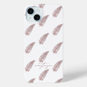 Girly Pink Feathers Pattern iPhone 15 Mini Case