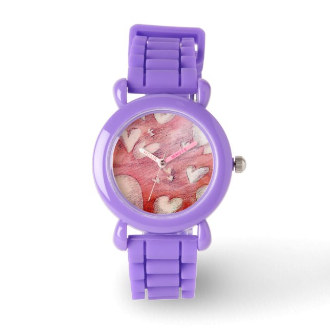 Girly Pink Floating Hearts Watch (Front)