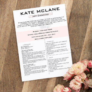 Girly Pink Floral Aesthetic Art Director Resume Custom Letterhead