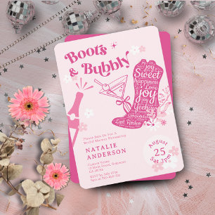Girly Pink Floral Boots & Bubbly Bridal Shower Invitation