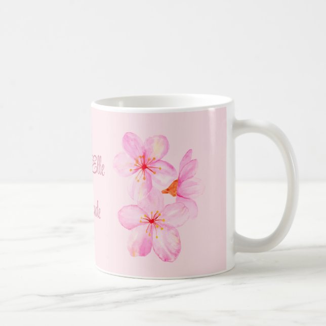Girly Pink Floral Custom  Coffee Mug (Right)