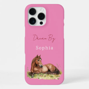 Girly Pink Floral Horse  iPhone 16 Pro Max Case