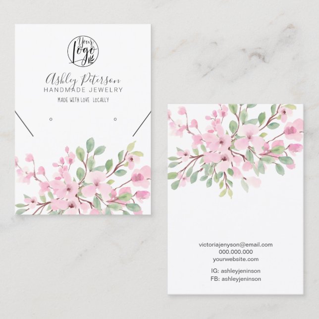 Girly pink floral logo jewellery earring necklace business card (Front/Back)