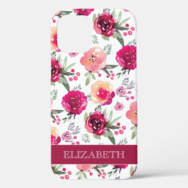 Girly Pink Floral Pattern Personalised Name Case-Mate iPhone Case (Back)
