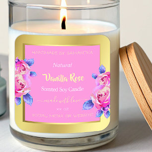 Girly Pink Floral Product Packaging Labels Gold