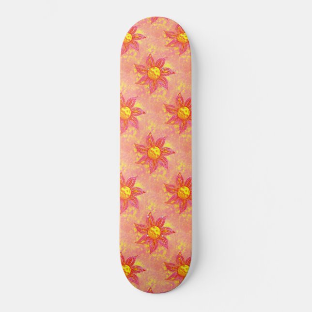 Girly Pink Floral  Skateboard (Front)