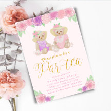Girly Pink Floral Teddy Bear Tea Party Baby Shower