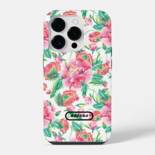 Girly Pink Flowers Pattern Monogram iPhone 14 Pro Case