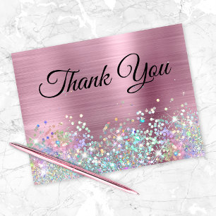 Girly Pink Foil Holo Glitter Thank You Card