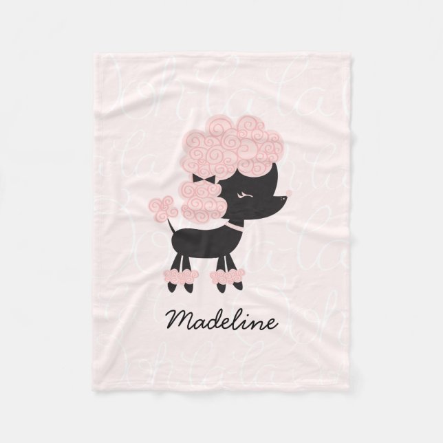 Girly Pink French Poodle Fleece Blanket (Front)